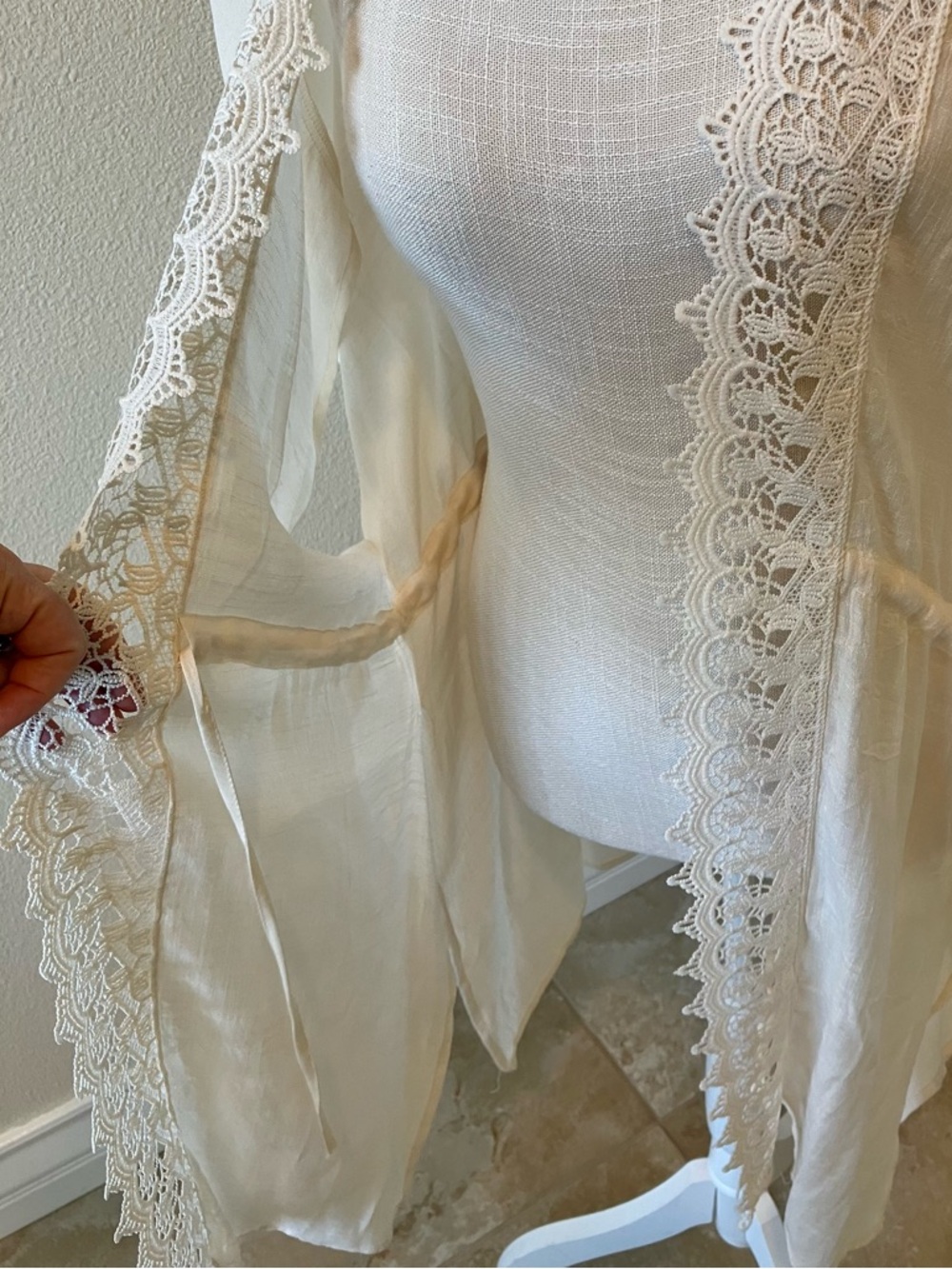 Cream Lace-Trim Open Front Kimono Swimsuit Cover Up, Melrose and Market  OS - Picture 3 of 9